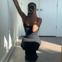Vestido De Manga Spaghetti Estilizado Y2K Para Mujer Estilo Casual Coreano Y Japonés Sin Cuello Con Suspensión Vestido Largo Hasta La Rodilla - details 3