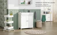 VASAGLE Mueble de Lavabo, Mueble de Baño, Armario de Almacenamiento, 60 x 30 x 60 cm, con 2 Puertas de Persiana, Tablero Ajustable, Manijas, Estilo Nórdico Escandinavo, Blanco Mate - details 1