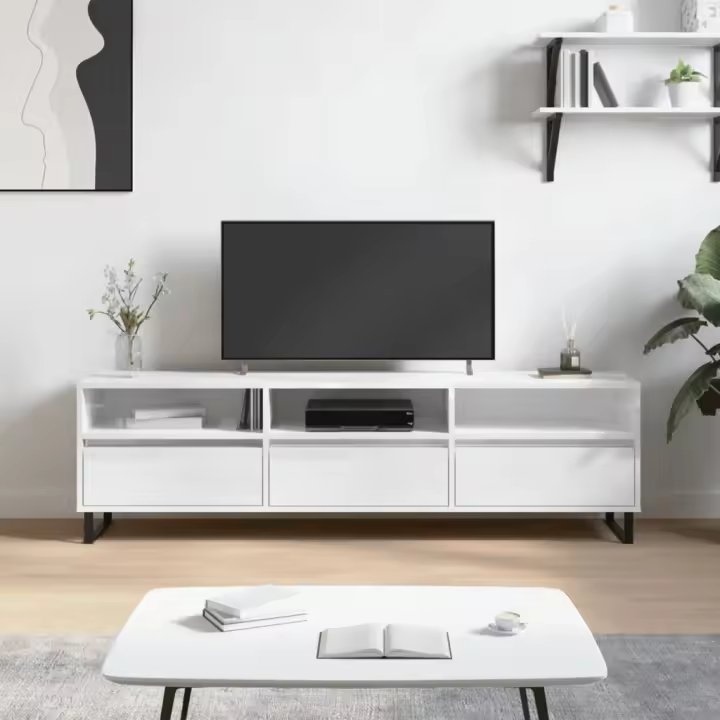 vidaXL Mueble de TV madera contrachapada blanco brillo 150x30x44,5 cm - 1