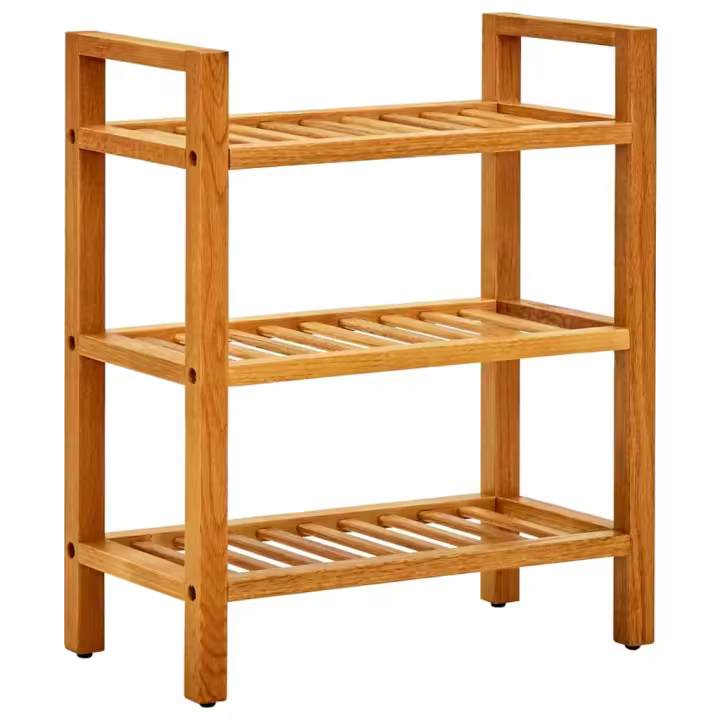 vidaXL Zapatero con 3 estantes madera maciza de roble 50x27x60 cm - 1
