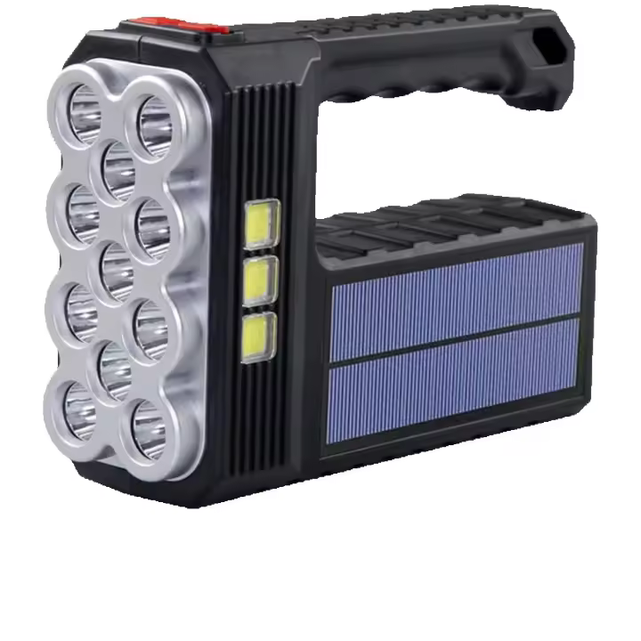 Linterna Multifuncional con Panel Solar y Puerto de Carga USB, Foco Multifuncional, Adecuado para el Hogar, Al aire Libre, Acampar, Senderismo Viajes, 11 LED Frontal, COB Lateral y Panel Solar, Con Plástico ABs ,Durabilidad, Ligero y Resistente - 1