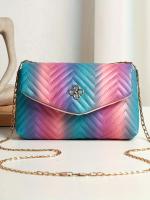 Bolso Pequeño Cuadrado Con Impresión De Arcoíris Y Cadena Personalizado Y Moderno Para Mujeres Bolso De Hombro Y Cruzado Diagonal - details 5