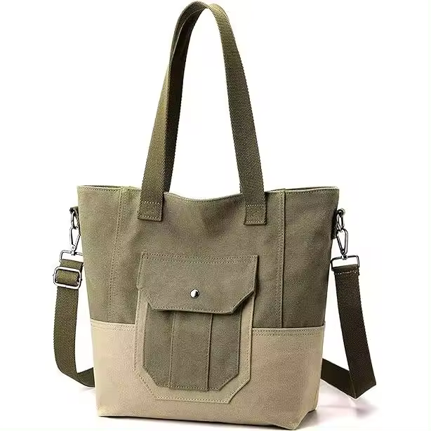 Bolso de mano de Lona para Mujer, Bolso Pequeño con Cremallera, Bolso Hobo para ir de Viajes, Trabajo (Green Militar) - 1