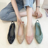 Sandalias De PVC Para Mujer Con Flores Y Cinturón Estilizado Zapatos Casuales De Verano Punta Puntiaguda Comodidad Sin Tacones - details 0