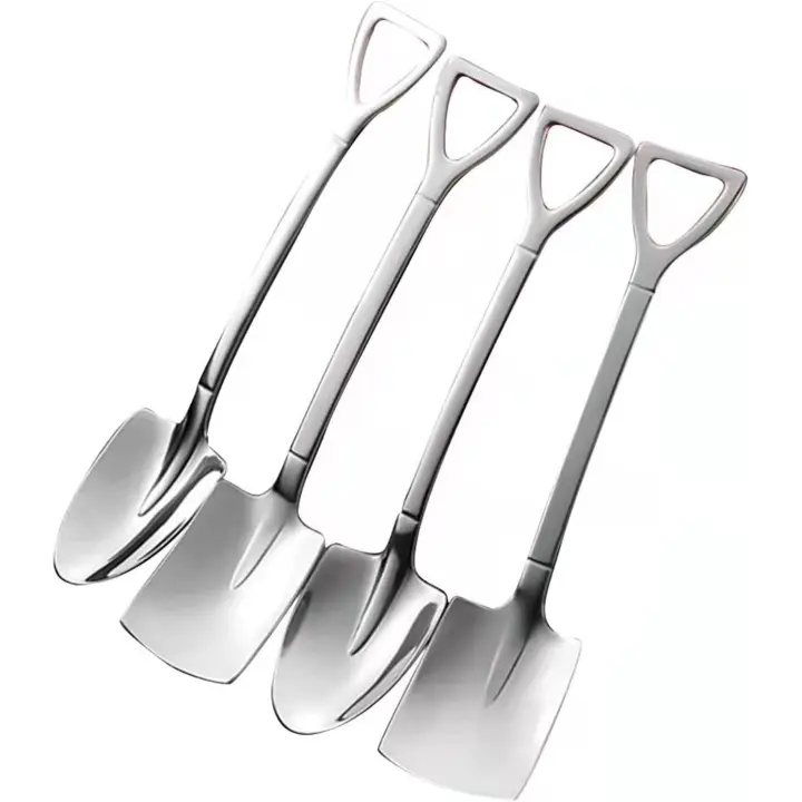 4 Pcs Stainless Steel Shovel Shape Spoon Pointed Spoon Coffee Tea Sugar Stirring Spoon Cake Dessert Spoon for Party - 1