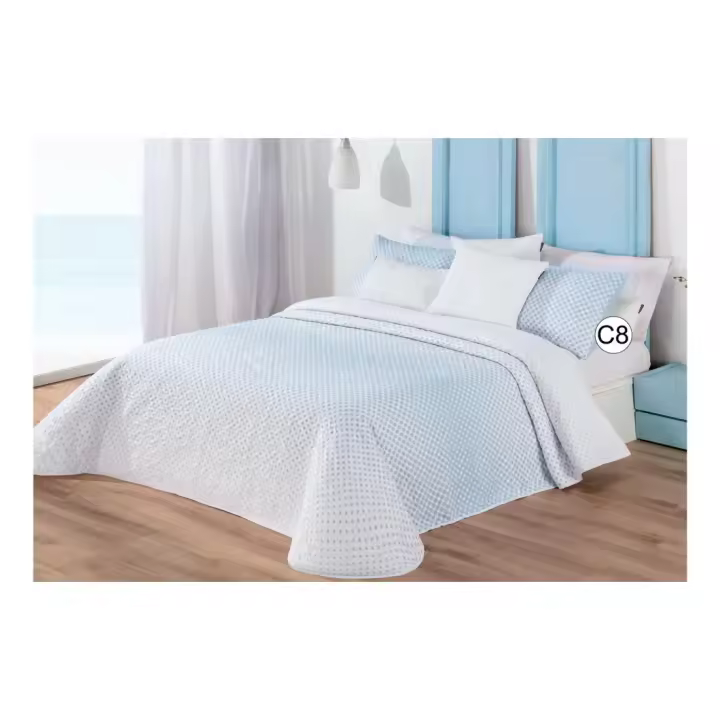Colcha Bouti Reversible Manterol  Cama 135 SUMMER 122 - Estampado de Motas en Rosa o Gris o Azul - Ropa de Cama de Alta Calidad - 1