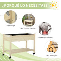 Outsunny Huerto Urbano Mesa de Cultivo 118x55x83 cm Elevado de Madera con Estante Tela Geotextil Ruedas con Frenos Portátil para Cultivo en Jardín Terraza Color Natural - details 5