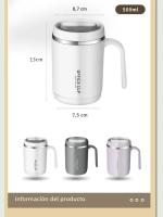 Taza De Café De 500ML Con Asa Y Tapa Acero Inoxidable 304 Taza De Leche Para Desayuno Con Acabado Ecológico Para Oficina Y Estudio - details 10