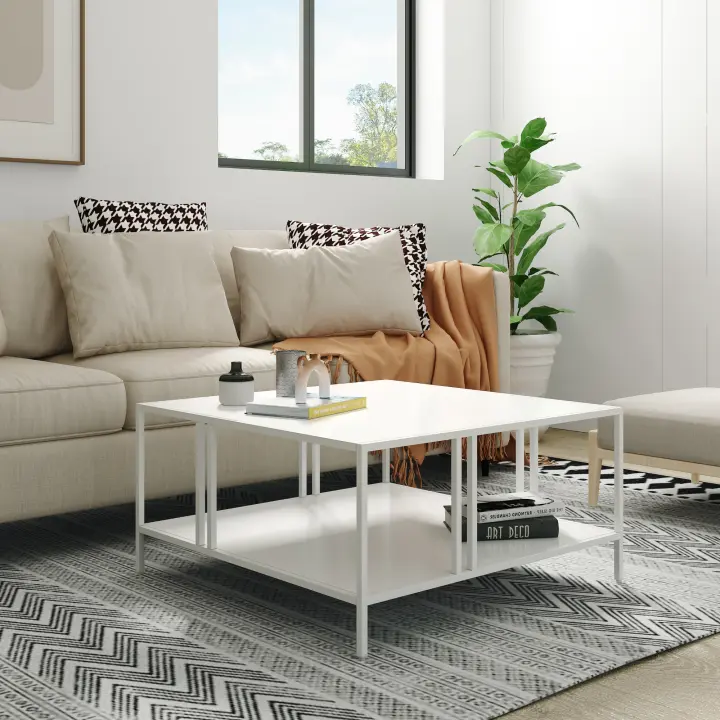 Mesa de centro Kumlinge cuadrada 40x80x80 cm - Blanco [en.casa] - 1