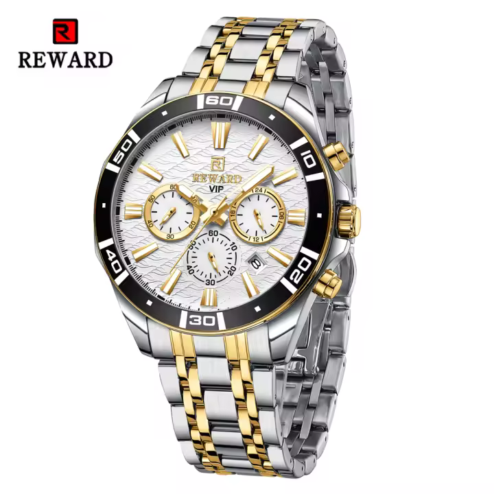 Reloj De Pulsera De Negocios REWARD VIP Nueva Diseño Reloj De Cuarzo Para Hombres Acero Inoxidable Resistente Al Agua Cronógrafo Luminoso Deportivo - 1