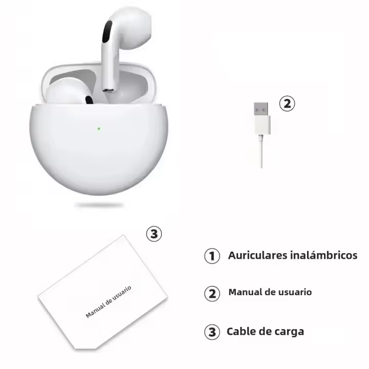 Auriculares Inalámbricos Bluetooth Air pro 6 TWS Para iPhone 15 14 13 12 pro Max Mini Con Cancelación De Ruido Activa Control De Volumen Y Botón De Control Accesorios De Auriculares In-ear - 1