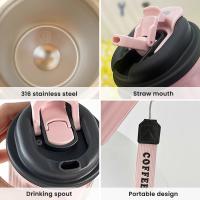 Termo Cafe, Thermal Vase 400ml,Taza de Café, Vestido de Acero Inoxide + Pico Doble Para Beber,Prueba de Fugas, Para Regalos de CumpleañOs y Navidad(Rosa) - details 2