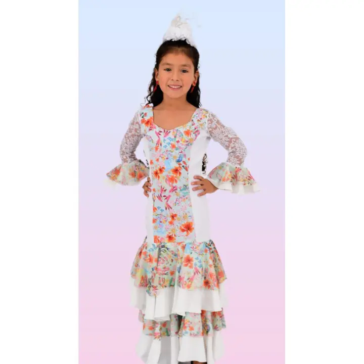 Vestido para baile flamenco de niña en un estampado floral acuarela anuka - 1