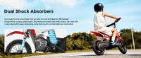 isinwheel A12 Moto Eléctrica para Niños, Motor 350W, Batería 36V 5.2AH, Neumáticos de 12 Pulgadas, Velocidad Máxima de 25 km/h, Autonomía de 22 km, 3 Modos de Velocidad, Doble Amortiguador, Freno de Manillar + Freno de Estacionamiento en la Rueda Trasera - details 2