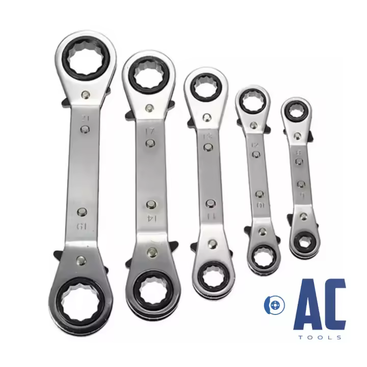 AC Tools Juego de llaves fijas con carraca doble curva 5 unidades medidas 6 8 10 12 11 13 14 17 19 21 - 1