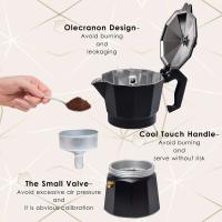 Cafetera Espresso Italiana de aluminio, capacidad 6 tazas, Cafetera tradicional ,antideslizante ,termica para cafe apta para todo tipo de cocinas salvo induccion en Color Negro - details 1