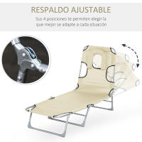 Outsunny Tumbona Reclinable y Plegable de Jardín con Orificio de Lectura Reposacabezas y Respaldo Ajustable en 5 Niveles para Playa 182x56x24,5 cm - details 4