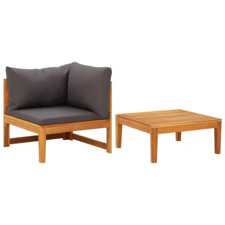 Set muebles de jardín 2 pzas cojines gris oscuro madera acacia - 1