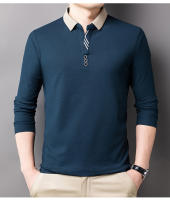 Camisa Polo Casual Para Hombres Con Rayas Y Cuadros Manga Larga Estilo Solido Moda Top De Cuello Redondo Material De Algodón - details 2