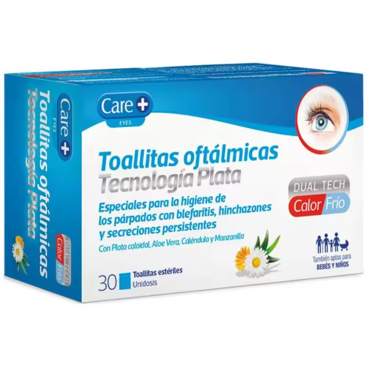 Care+ Toallitas Oftálmicas Estéril Plata, 30 Unidades - 1