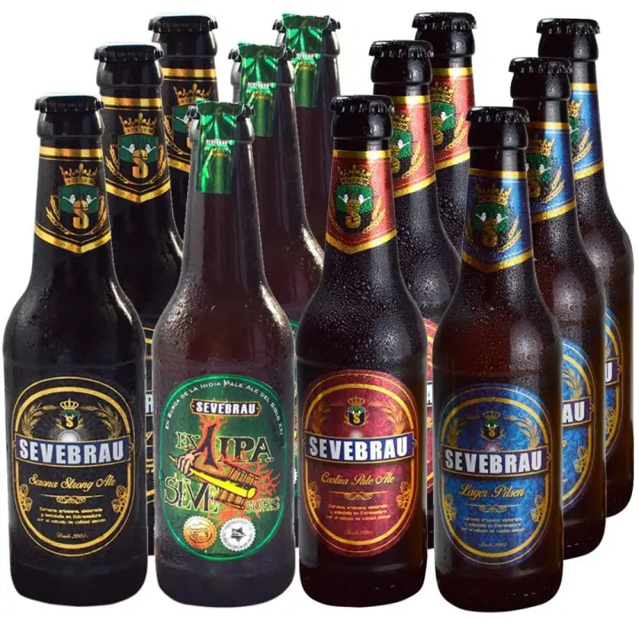 Cervezas artesanas pack degustaciónpara regalo a para auto degustar, 12 cervezas artesanas españolas 4 variedades Sevebrau. Regalo original para los amantes de las cervezas que les encantará. - 1