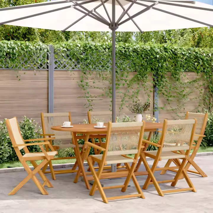 vidaXL Sillas de jardín plegables 6 uds madera maciza acacia beige - 1