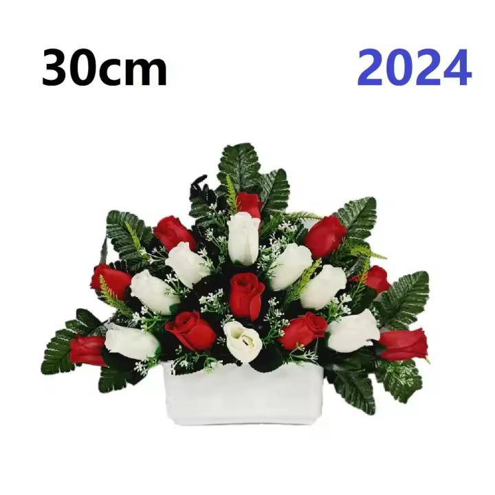 Centro de Flores para Cementerio - Ramos de Flores para Todos los Santos - Flores Artificiales de Tela - Ancho 30cm - Alto 30cm - 1