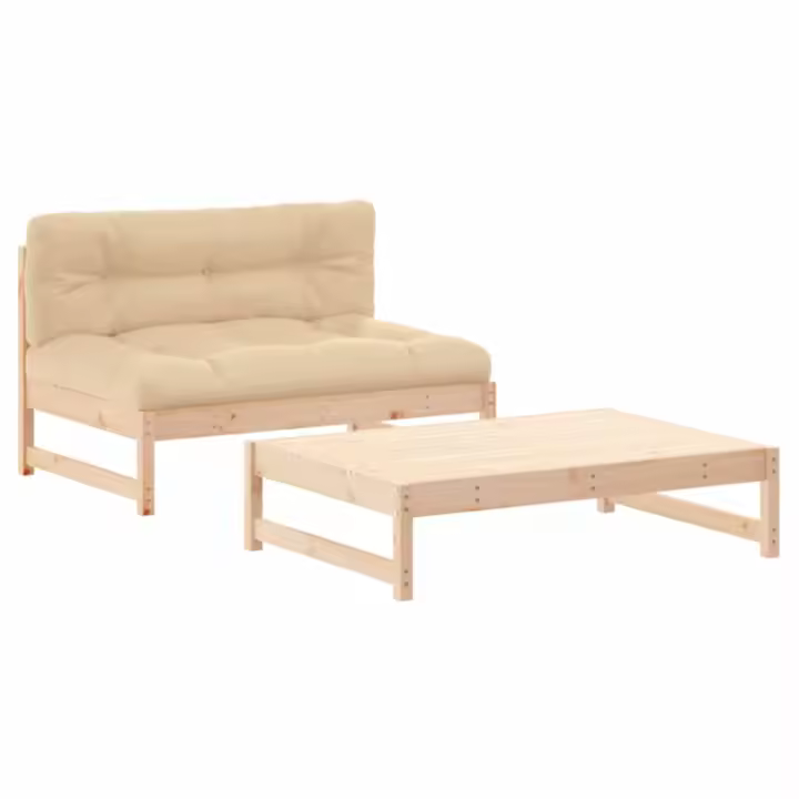 vidaXL Juego de muebles de jardín 2 piezas y cojines madera maciza - 1