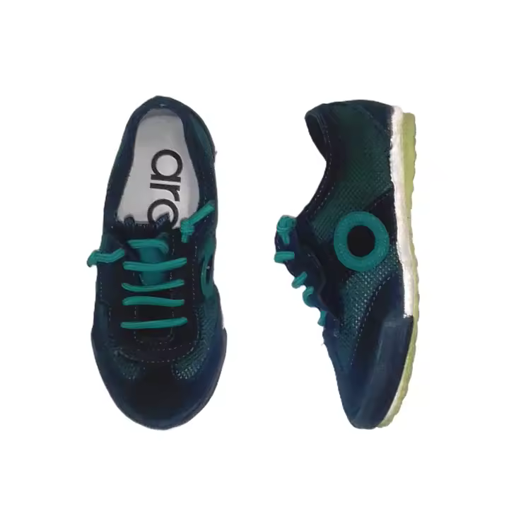 ARO_ ZAPATILLAS JOANETA NET EN PIEL SERRAJE AZUL Y VERDE LAGOON, CON VELCRO Y CORDONES ELASTICOS - 1