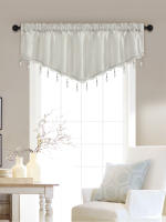 Valance De Cortina De Tela Italiana En Forma De V Con Bolas Moderno Y De Color Puro Para Decoración De Sala De Estar Ventanas Y Puertas - details 11
