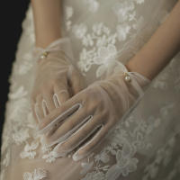 Guantes De Boda Elegantes Para Novia Con Lazo Accesorios De Boda Para Damas Guantes De Noche Formales De Encaje Rayón Talla Única - details 4