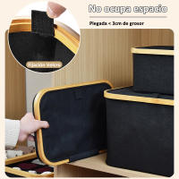 AYA MARKT Caja Almacenaje Plegable con Tapa, Caja Almacenaje de Tela,Cesta Organizadora Plegable,Almacenamiento Decorativo, Marco de Bambú, Cesta con Asas,Rectangular,Color Negro - details 5