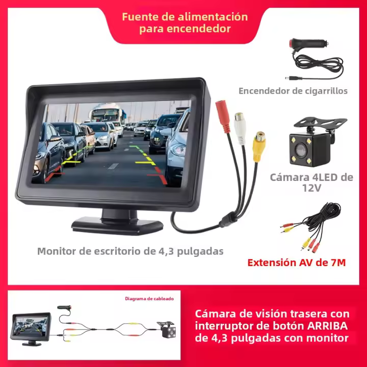 Monitor De Cámara Trasera Para Coche KTYDKP De 4.3 Pulgadas Pantalla TFT LCD LED Instalación Fácil Ángulo De Visión 120° ABS - 1