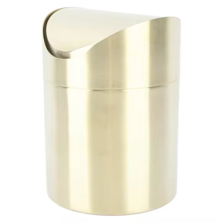 Desktop Trash Can 304 Stainless Steel Fingerprint Proof Compact Space Saving Mini Countertop Trash Can for Office Gold - 1