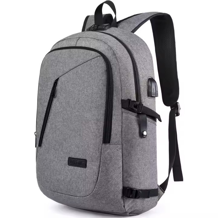 Mochila para computadora portátil para hombres Mochila para computadora de gran capacidad impermeable antirrobo de 17,3 pulgadas con puerto de carga USB para viajes escolares diarios - Gris - 1