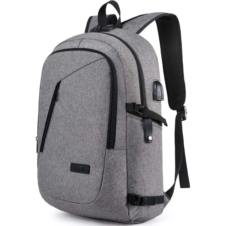 Mochila para computadora portátil para hombres Mochila para computadora de gran capacidad impermeable antirrobo de 17,3 pulgadas con puerto de carga USB para viajes escolares diarios - Gris - 1
