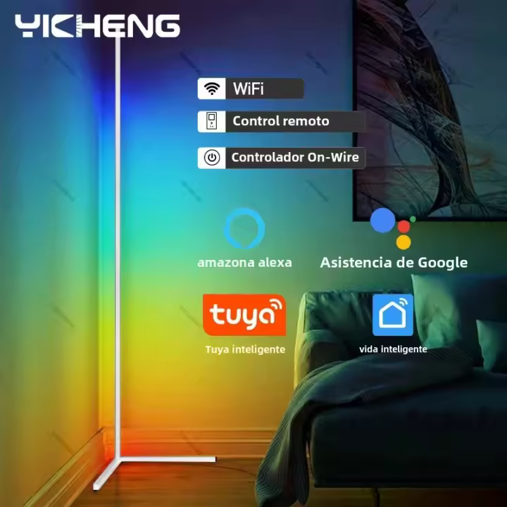 Lámpara De Piso Inteligente RGBIC LED 200cm Blanco Control Remoto APP Tuya Iluminación De Ambiente Nórdica Decoración Estética Para Habitación - 1