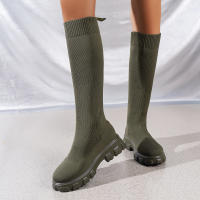 Botas Largas Tejidas Para Mujer Con Suela Gruesa Moda Calcetines Elásticos Tobilleras Cuadrado Bajo Tacones Botas De Mujer 2024 - details 10
