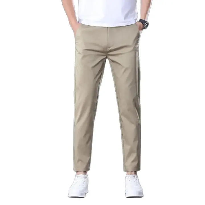 Pantalones Casuales Para Hombre De Verano Largo Hasta El Tobillo Ajustados Color Sólido Moda Fitted Cierre Elástico Talla 28-38 - 1