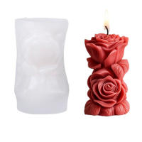 Molde De Silicona 3D Para Vela De Pilar Rosa DIY Geométrico Flor Columna Vela Aromática Molde De Ornamento De Plaster Regalo Hecho a Mano Decoración De Boda - details 3