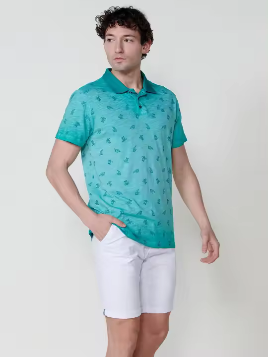 Koroshi Polo de Manga Corta de Algodón con Cuello Camisero en Color Menta para Hombre – 100% Algodón - 1