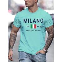 Camiseta De Hombre Con Estampado De Milán Cuello Redondo Moda Manga Corta Deportiva Cómoda Para Verano Estilo Deportivo - details 1