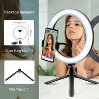 Anillo de luz Led para selfi, lámpara redonda de 26cm y 10 pulgadas con soporte para teléfono, iluminación de relleno para fotografía con trípode para vídeo en vivo de Youtube - details 4
