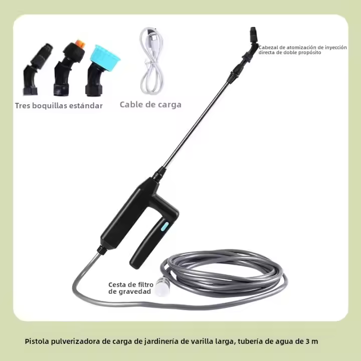 Pulverizador Eléctrico Portátil Para Jardín Con Mangue Y 3 Boquillas De Agua Para Riego Del Patio Y Césped Batería Recargable - 1