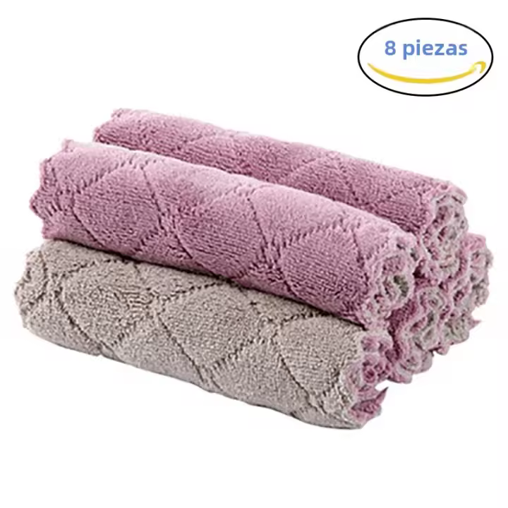 Toallas De Microfibra Absorbentes Para Cocina 8PCS Toallas De Limpieza No Adherentes a La Grasa Toallas De Juego De Mesa Rosteros Eco-amigables Para El Hogar - 1