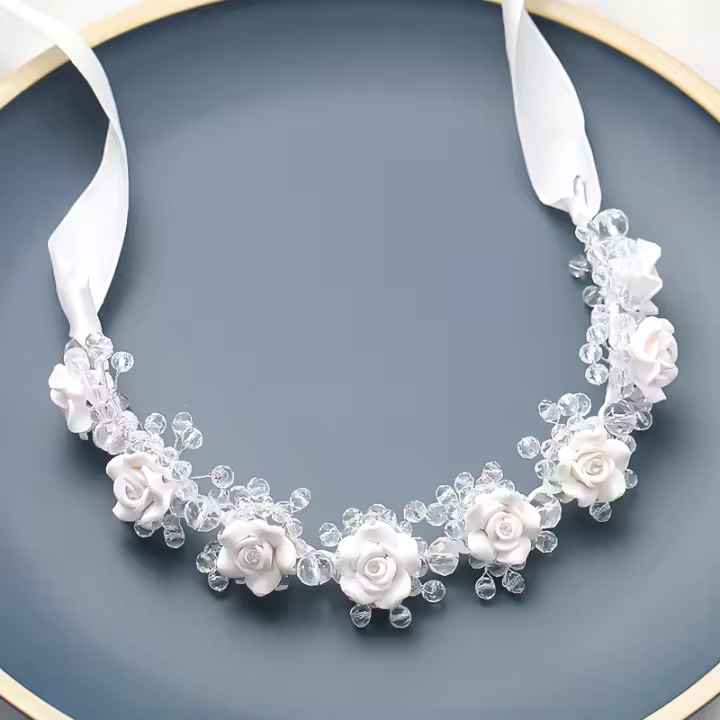 Diadema De Flor De Cristal Para Novia Y Reina Accesorio De Cabello De Boda Joyería De Fiesta Tipo De Bandeja De Vino Para Mujer - 1
