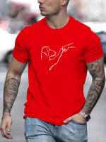 Camiseta De Verano Para Hombre Algodón 100% Ajustada Con Línea De Dibujo High Fives Estampada Cuello Redondo Manga Corta Deportiva Casual - details 6