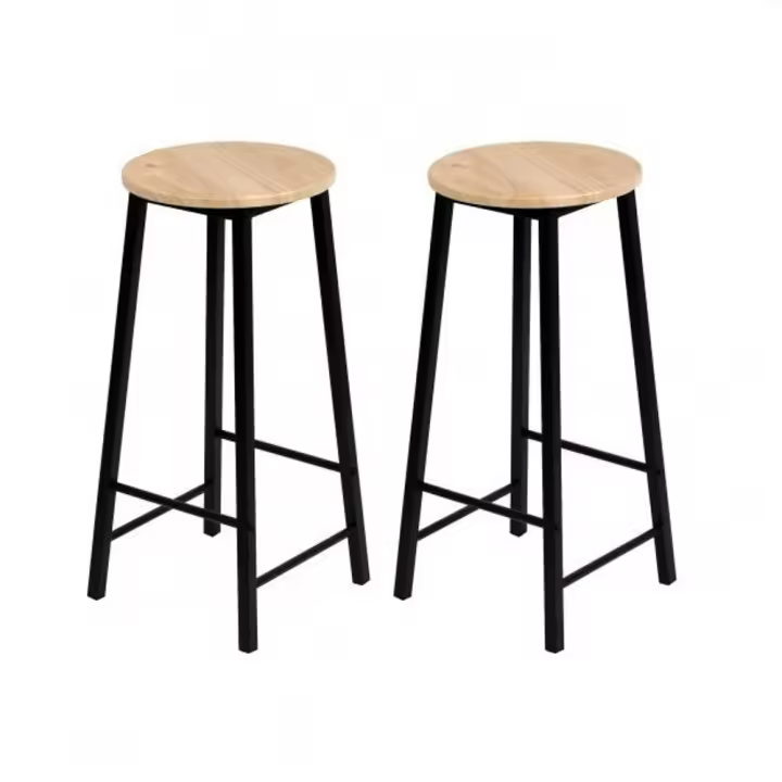 2 x Taburete Alto de Cocina, Estructura de Metal y Asiento de Madera MDF, Ø30 cm x h70 cm - Fornord - 1