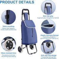 Carrito de compras, carrito de supermercado plegable con ruedas, duradero y portátil, azul, carrito plegable personal para comestibles, bolsa extraíble, bolsa de compras - details 2
