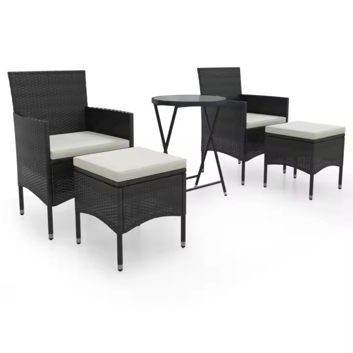 vidaXL Mesa sillas jardín 5 pzas ratán sintético vidrio templado negro - 1